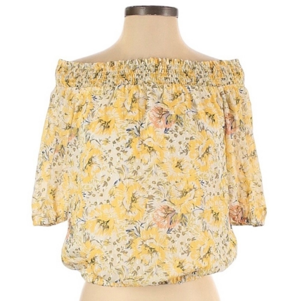 Joke Floral Swiss Dot Off Shoulder Cropped Top